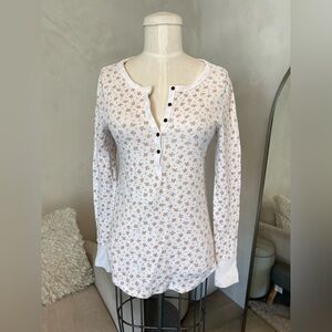 COTTON THERMAL FLORAL PRINT LONG SLEEVE HENLEY TOP LUCKY BRAND